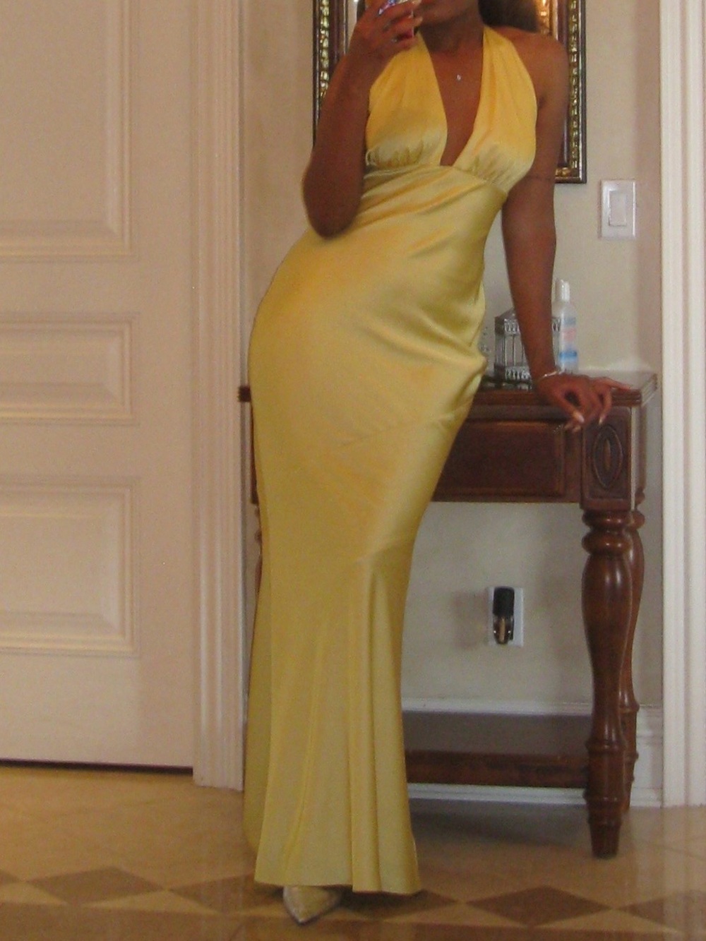 Halter Satin Maxi Dress in Yellow